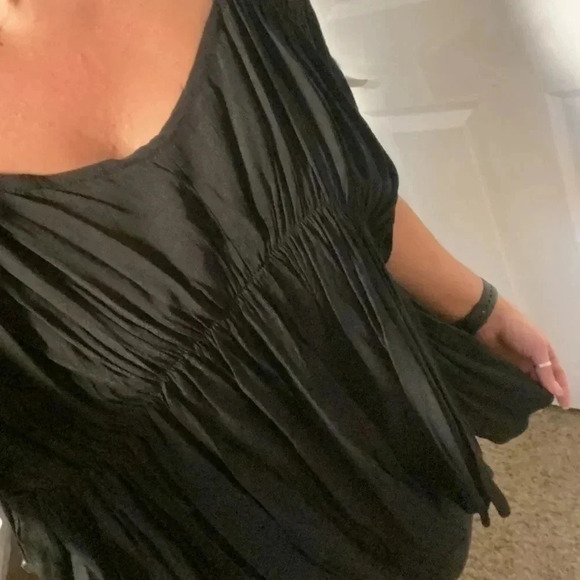 blue tassel Tops - Blue tassel gathered top